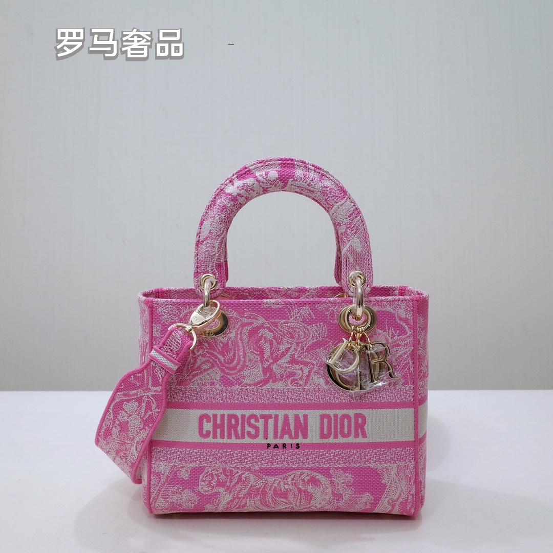 Christian Dior Lady D-Lite Medium Handbag - Grey Embroidered Toile de Jouy