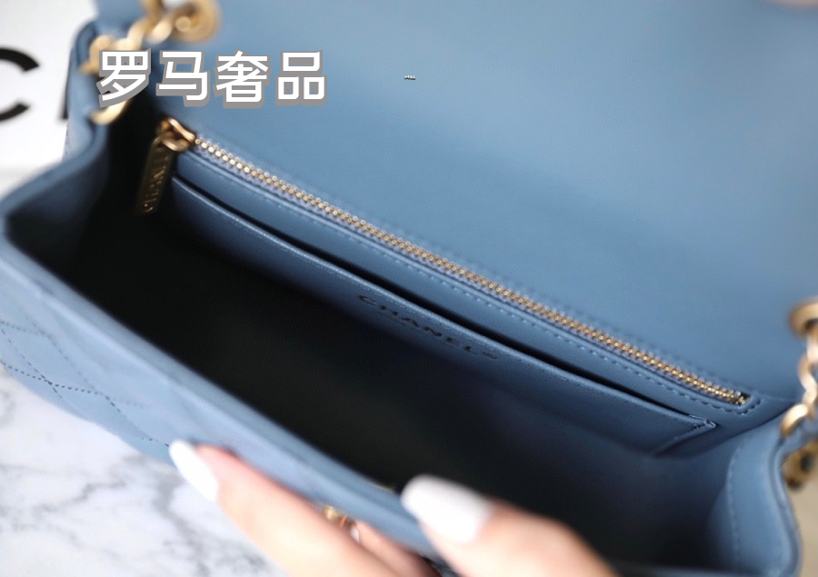 Chanel Mini Flap Bag Blue Quilted Lambskin Gold-Tone Hardware