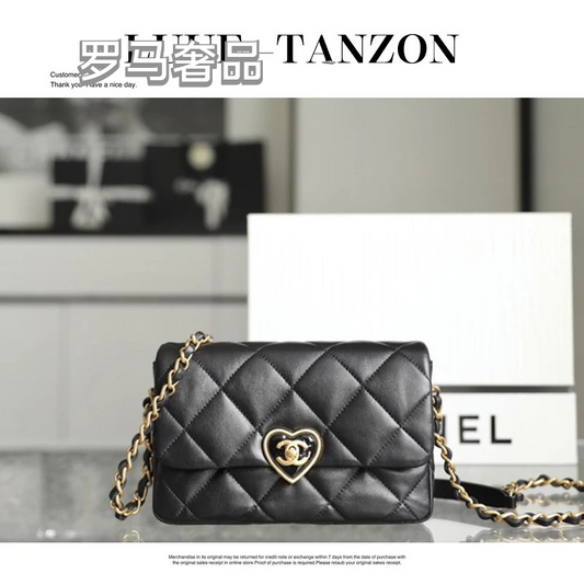 Chanel Black Quilted Lambskin CC Heart Flap Bag - Gold Hardware