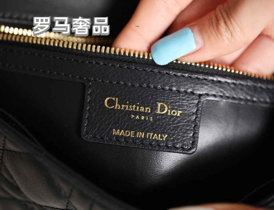 Dior Caro Bag in Black Cannage Calfskin with Gold-Tone CD Logo