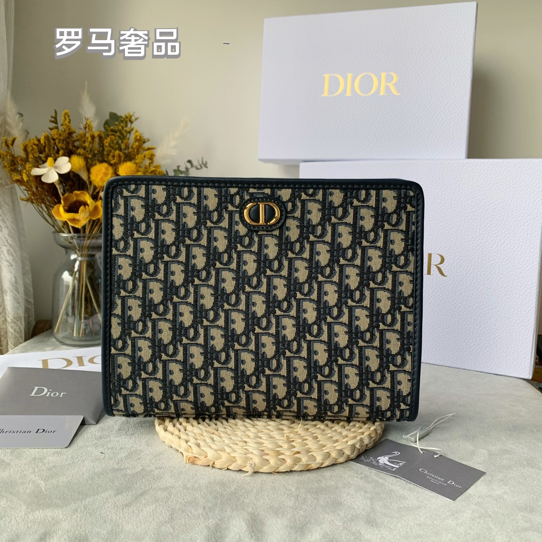 Dior Vintage Jacquard Monogram Canvas Clutch Bag with Gold Hardware