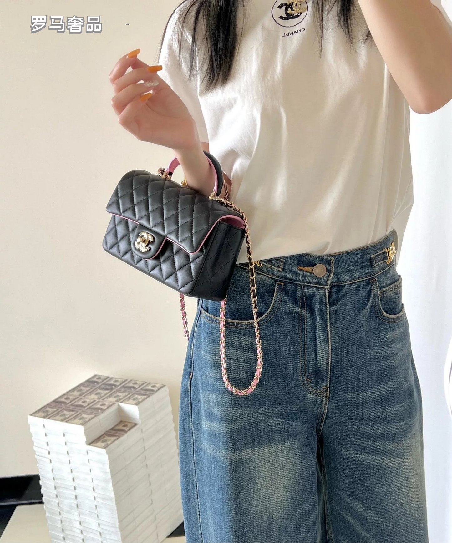 Chanel Small Quilted Top Handle Flap Bag - Black Leather with Gold-tone Hardware