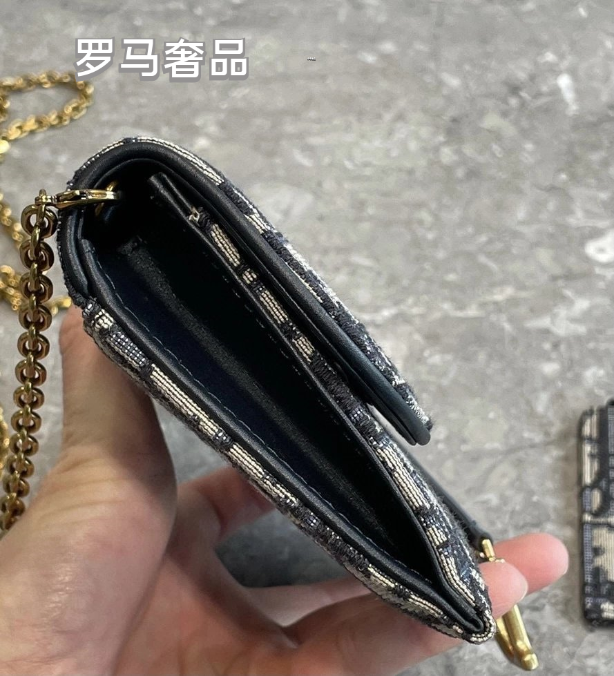 Dior Saddle Wallet on Chain Blue Dior Oblique Jacquard