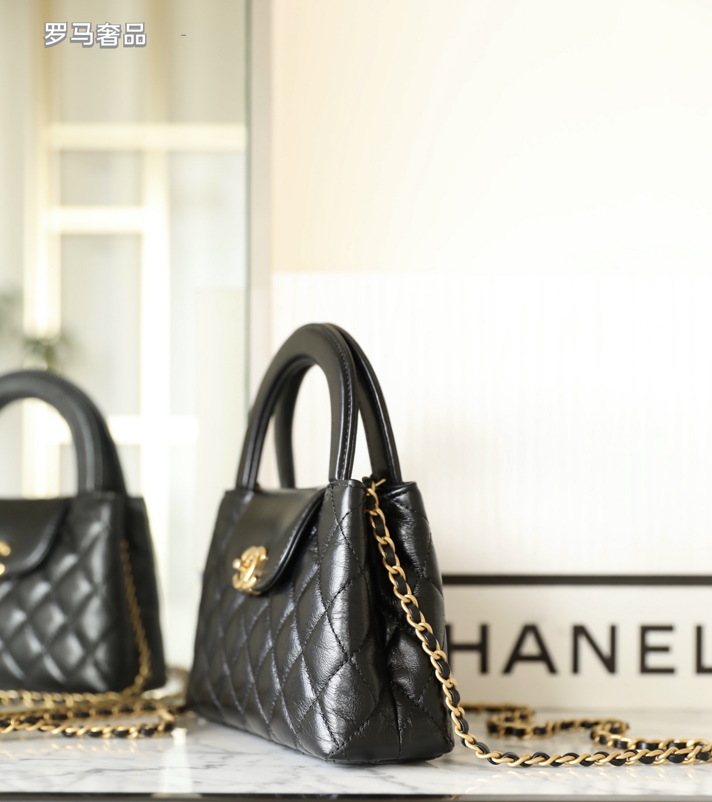 LUUE-TANZON Women's Elegant Quilted Black Leather Top Handle Handbag