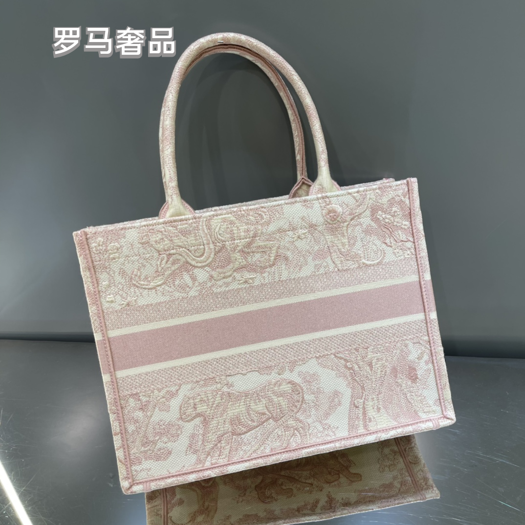 Christian Dior Small Book Tote Bag - Pink Toile de Jouy Embroidery