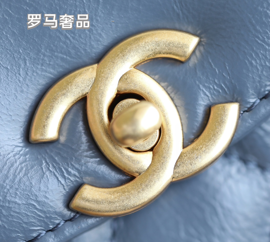 Chanel Quilted Leather Top Handle Flap Bag - Steel Blue with Gold Hardware