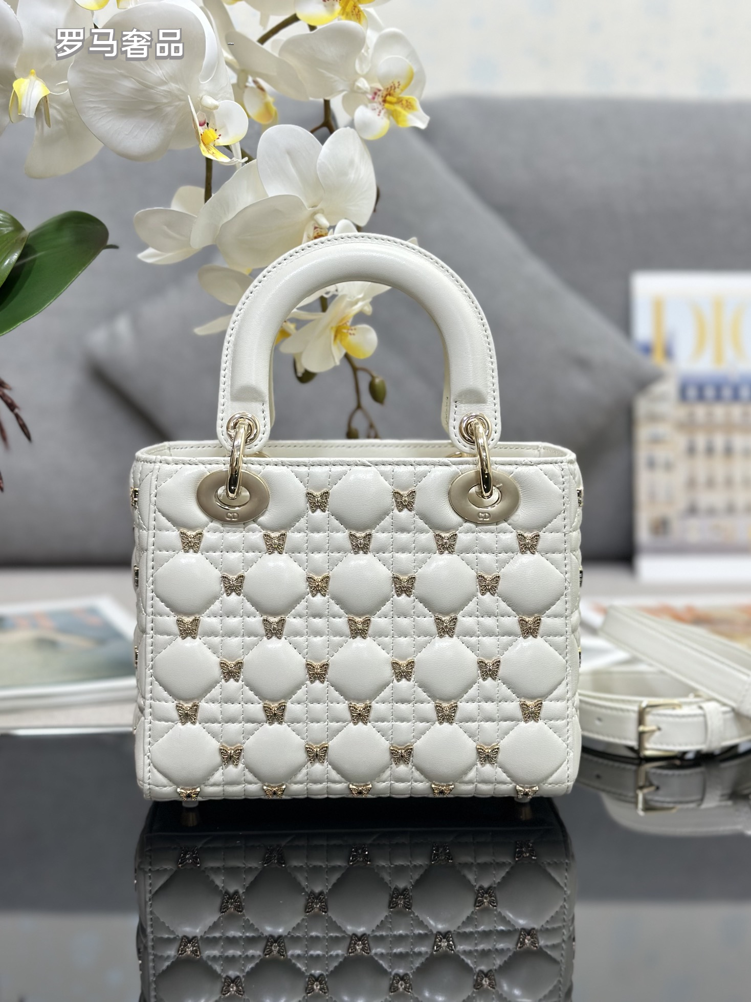 Lady Dior Small Handbag - Black Quilted Leather with Butterfly Embellishments