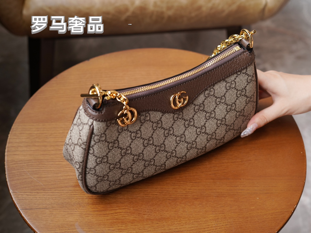 Gucci Ophidia Small GG Supreme Shoulder Bag with Web Strap