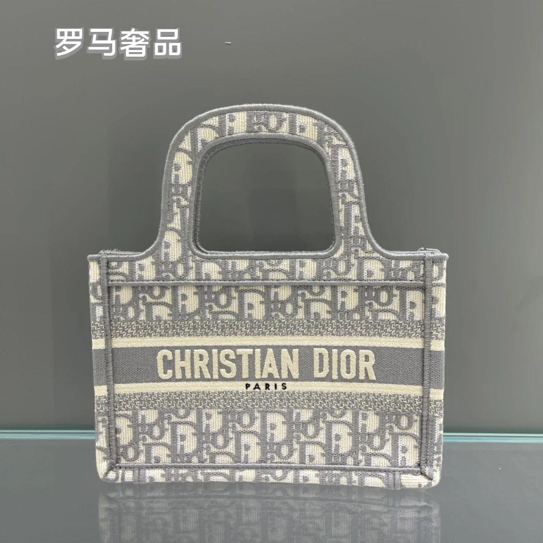 Christian Dior Blue Dior Oblique Embroidery Mini Book Tote