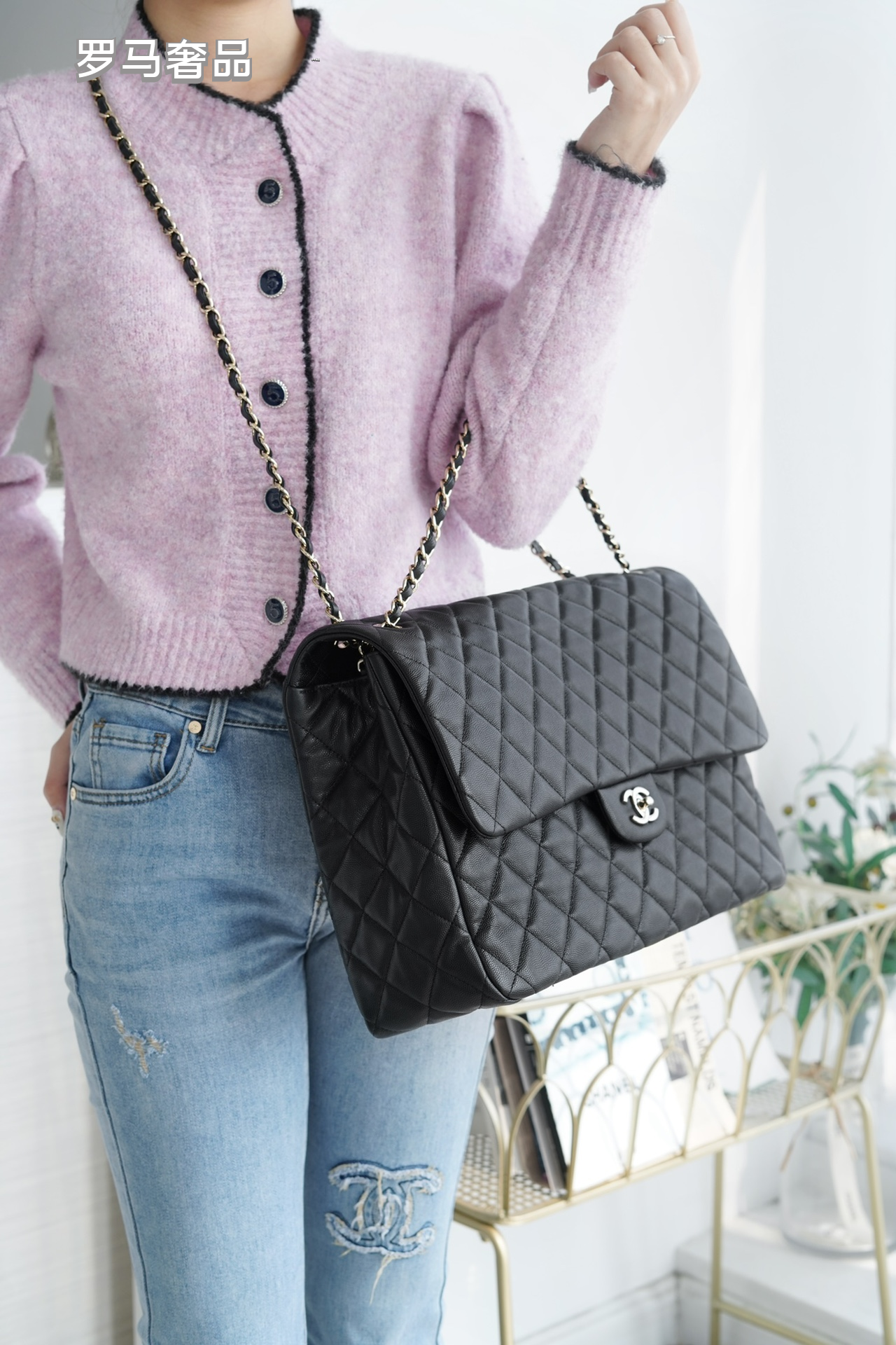 Chanel Classic Jumbo Double Flap Bag - Black Quilted Leather with Silver-Tone Hardware
