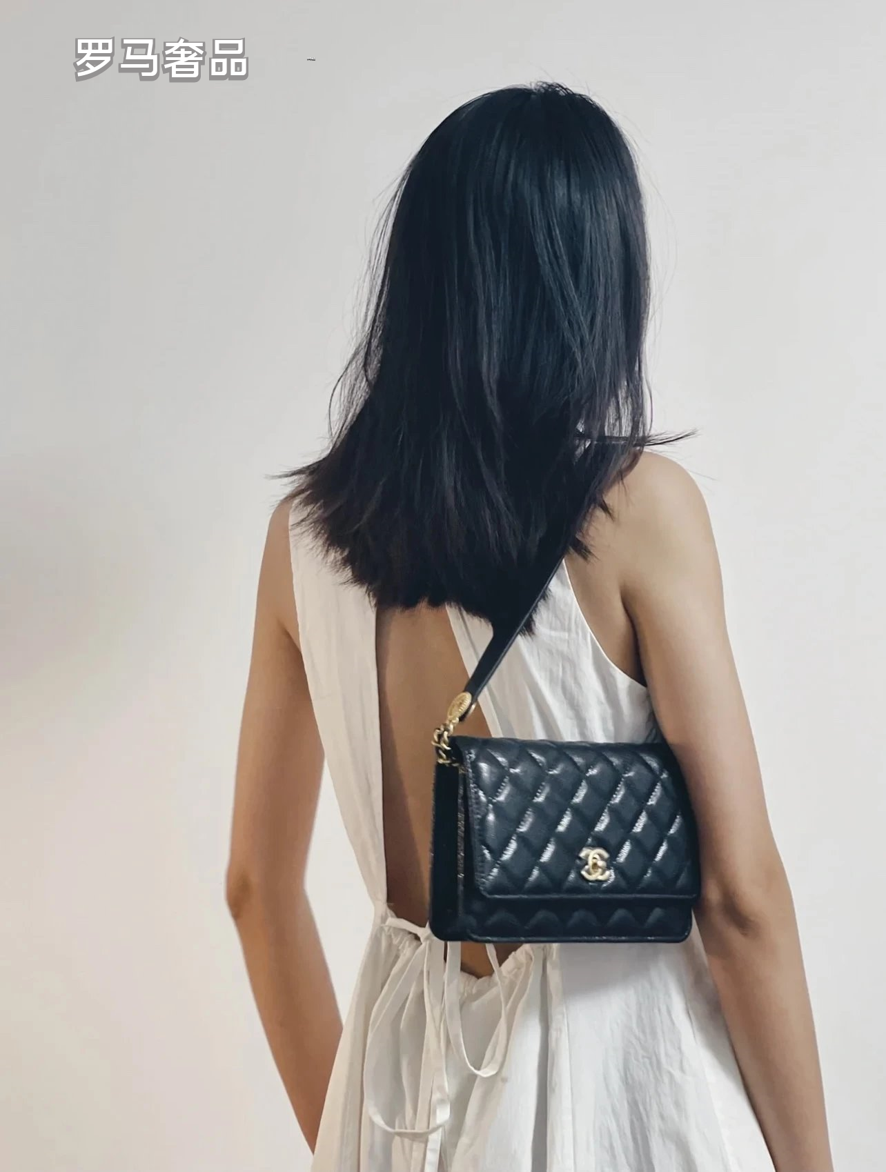 Tanzon Black Quilted Leather Crossbody Bag with Gold Chain Strap
