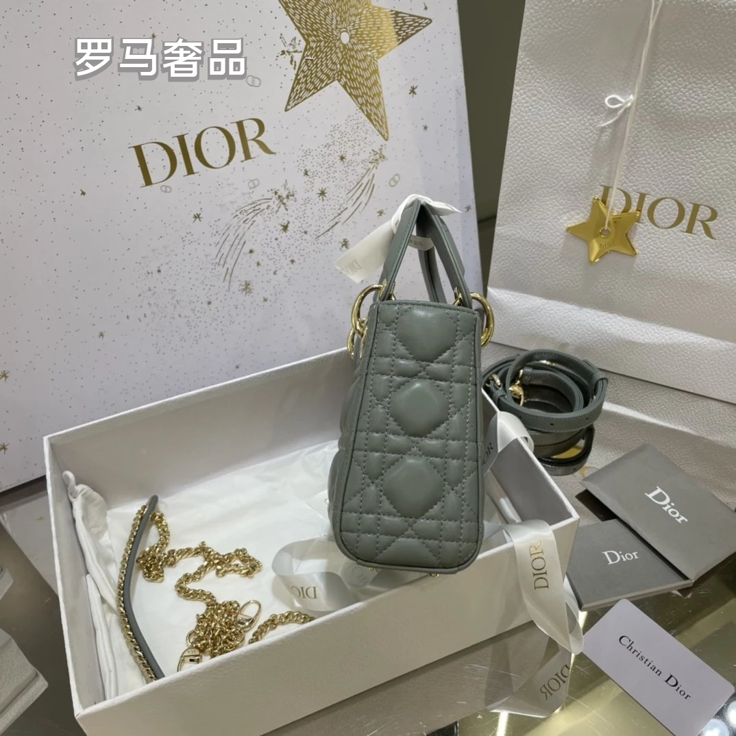 Christian Dior Lady Dior Mini Bag White Cannage Lambskin with Silver-Tone Hardware