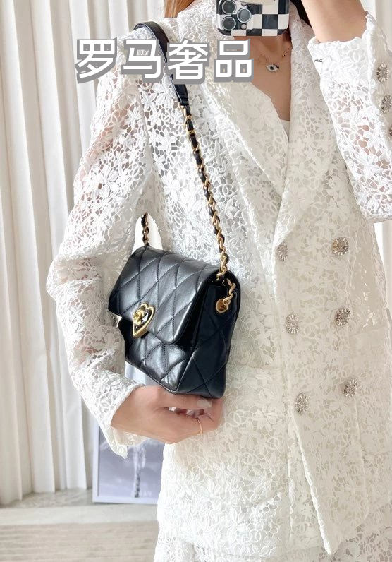 Chanel Black Quilted Lambskin CC Heart Flap Bag - Gold Hardware