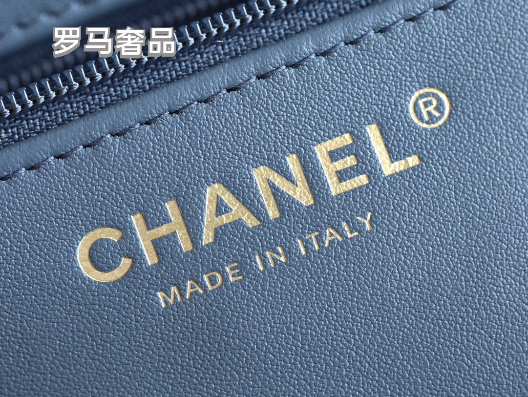 Chanel Quilted Leather Top Handle Flap Bag - Steel Blue with Gold Hardware