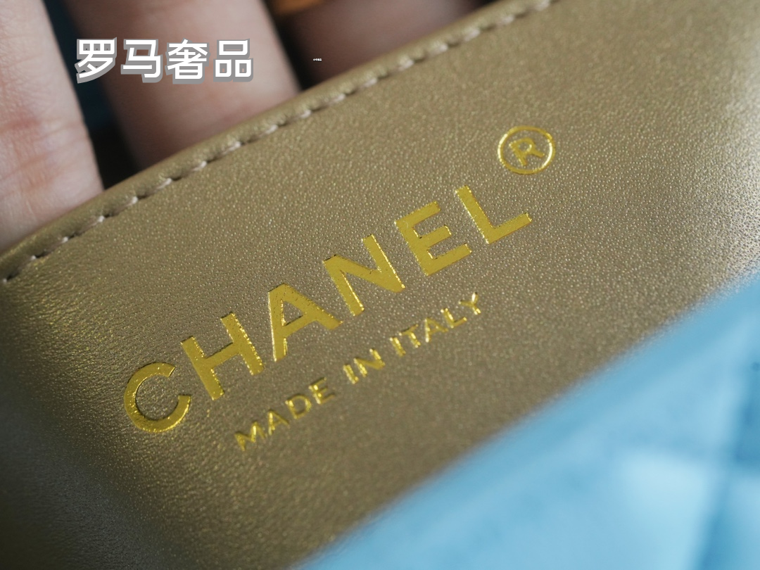 Chanel Mini Flap Bag with Pearl Crush Chain Lambskin Purple Gold Hardware