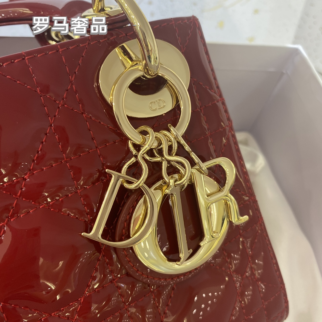 Christian Dior Micro Lady Dior Bag - Red Cannage Patent Calfskin with Gold-Finish Metal