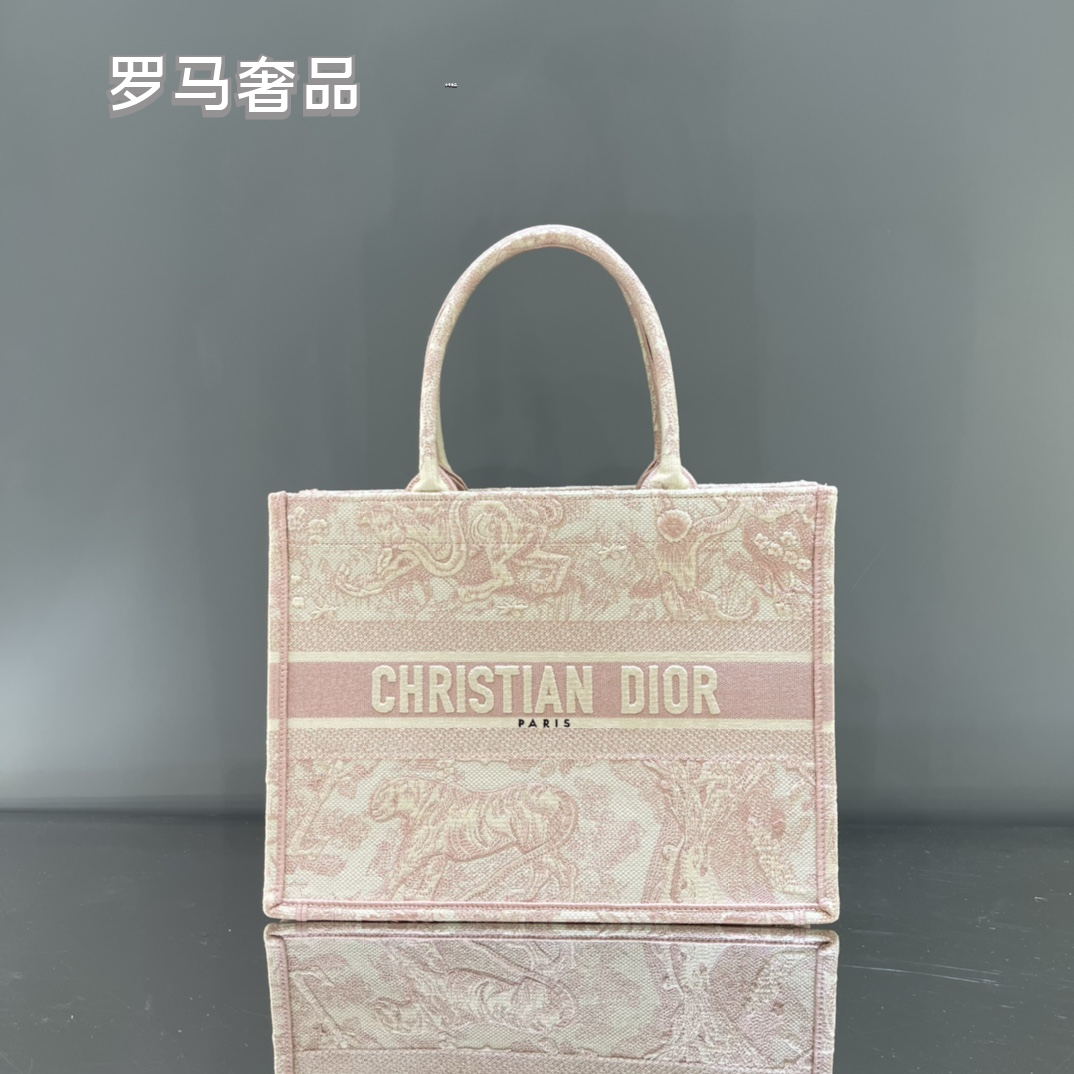 Christian Dior Small Book Tote Bag - Pink Toile de Jouy Embroidery
