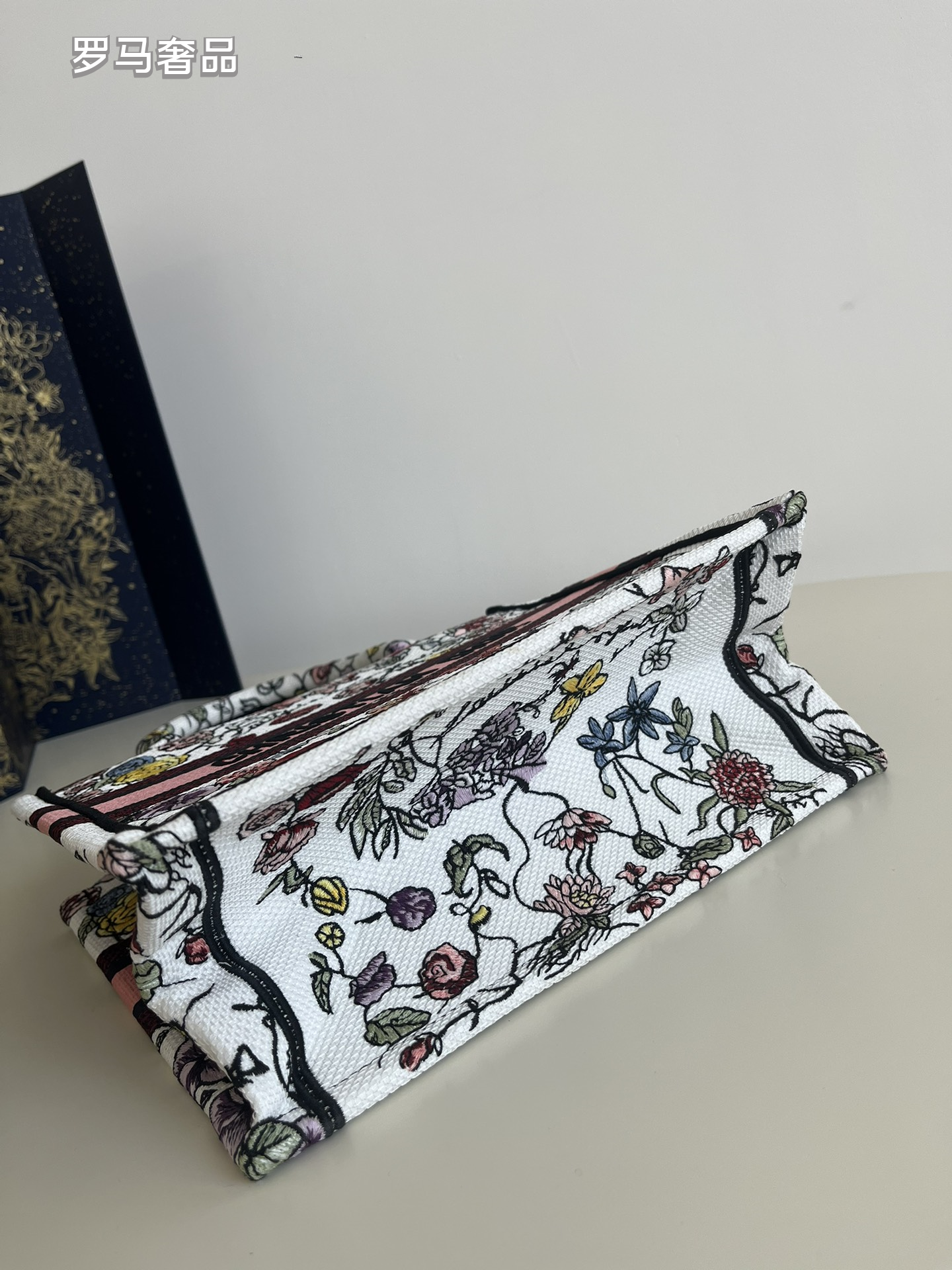 Dior Vintage Floral Embroidered Canvas Tote Bag Top Handle Handbag