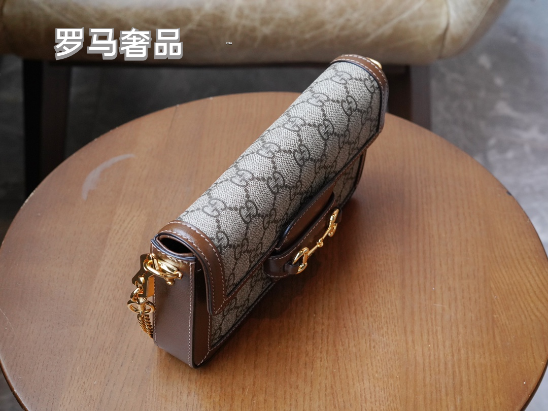 Gucci Horsebit 1955 Mini Shoulder Bag in GG Supreme Canvas with Brown Leather Trim