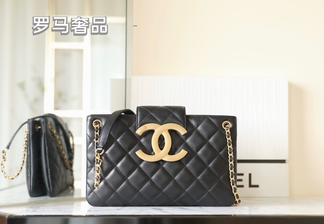 Chanel Black Quilted Leather Flap Bag with Large Gold CC Logo