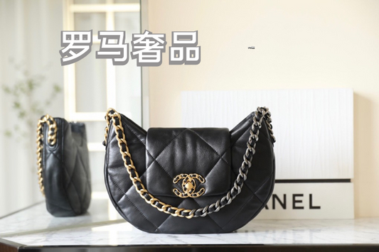 Chanel 19 Large Hobo Bag - Black Quilted Lambskin Leather with Gold-Tone Hardware