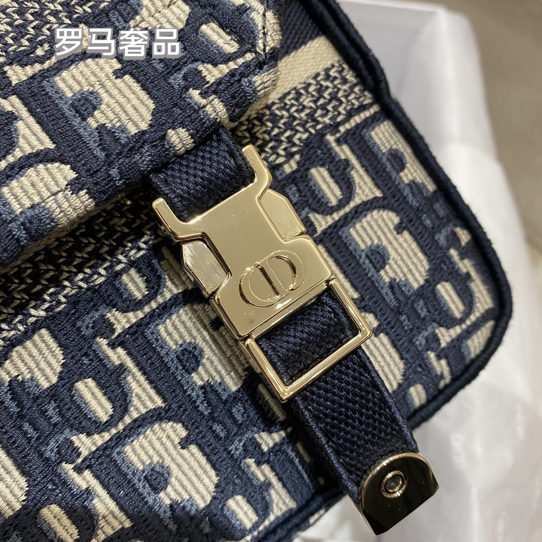 Christian Dior Blue Dior Oblique Embroidery DiorCamp Messenger Bag