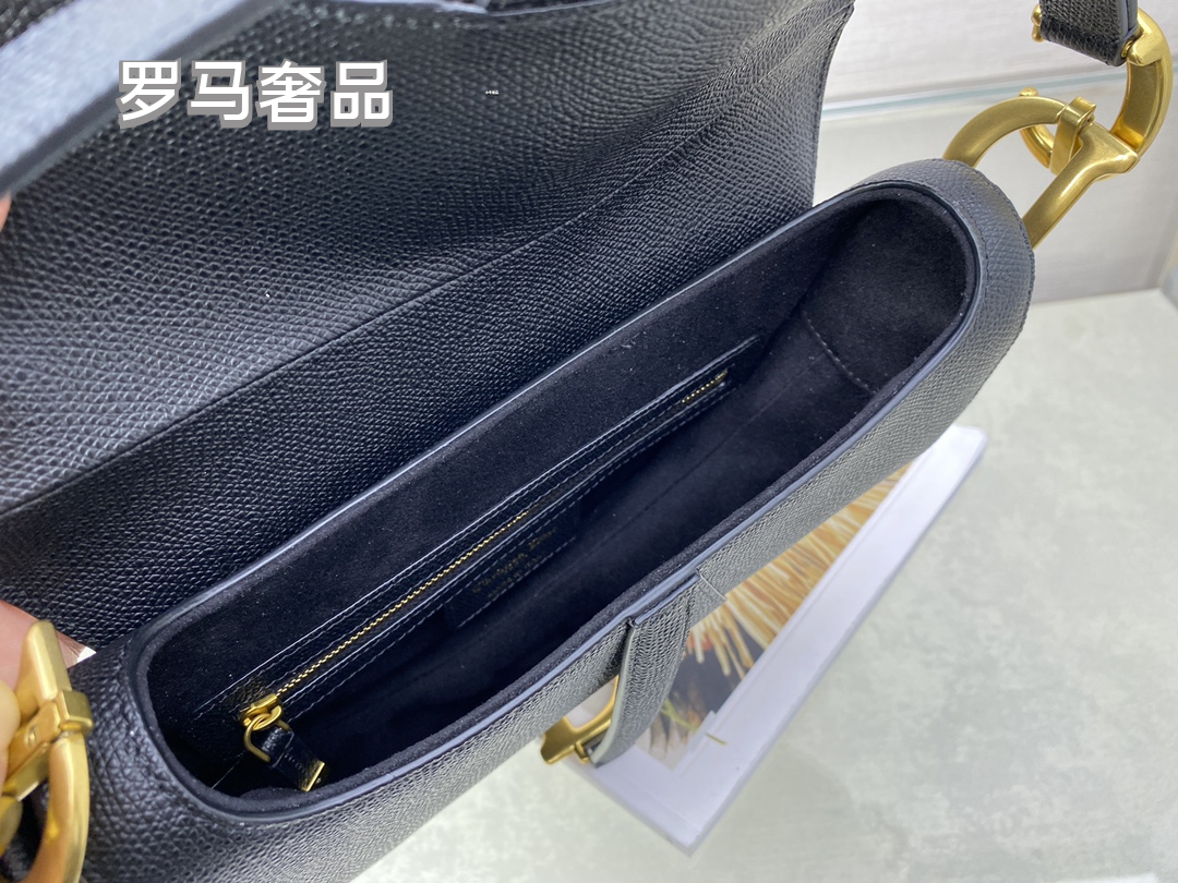 Christian Dior White Grained Calfskin Saddle Bag with Gold Hardware