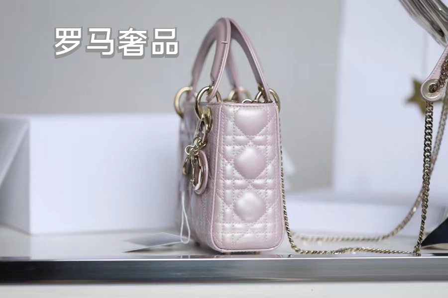 Dior Luxury Metallic Quilted Mini Handbag with Top Handle and Charms