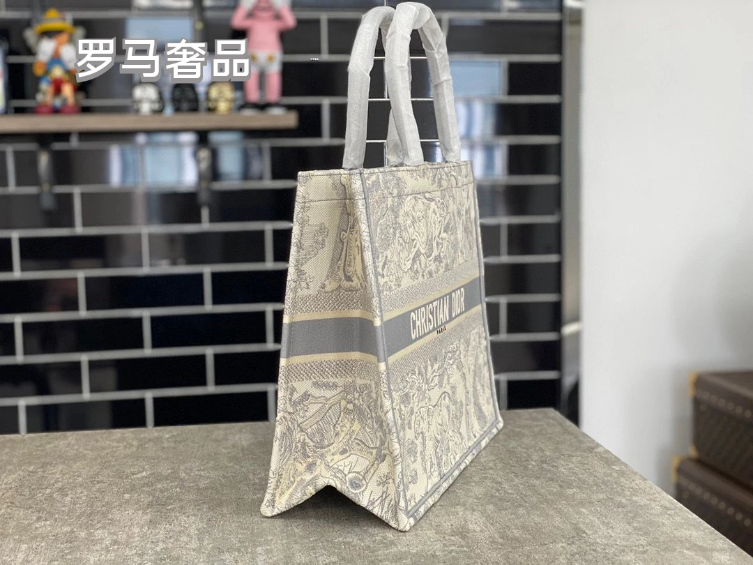 Dior Book Tote Bag Blue Toile de Jouy Embroidery