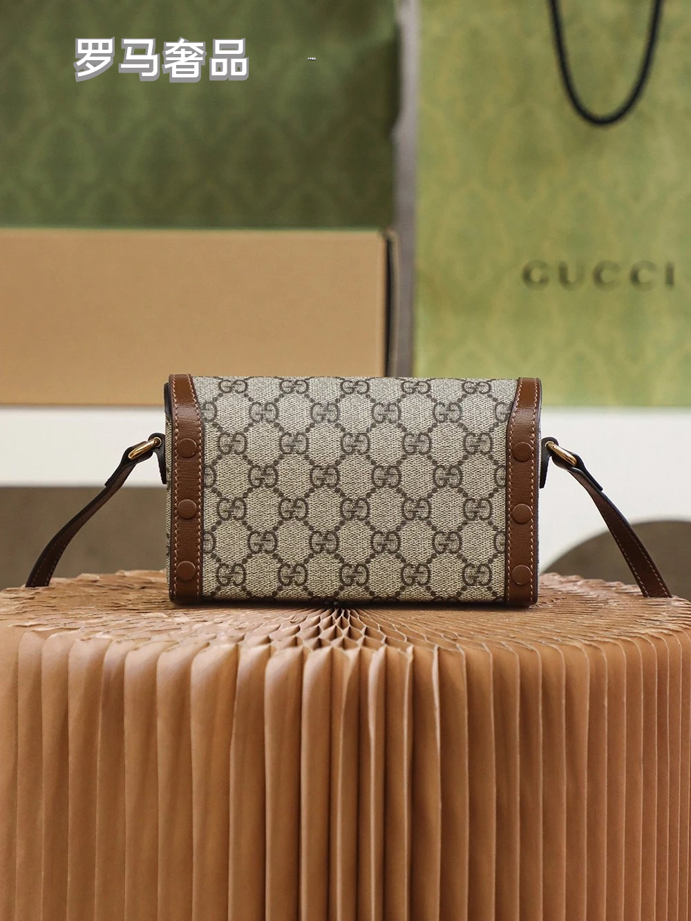 Gucci Horsebit 1955 Mini Shoulder Bag - GG Supreme Canvas with Brown Leather Trim