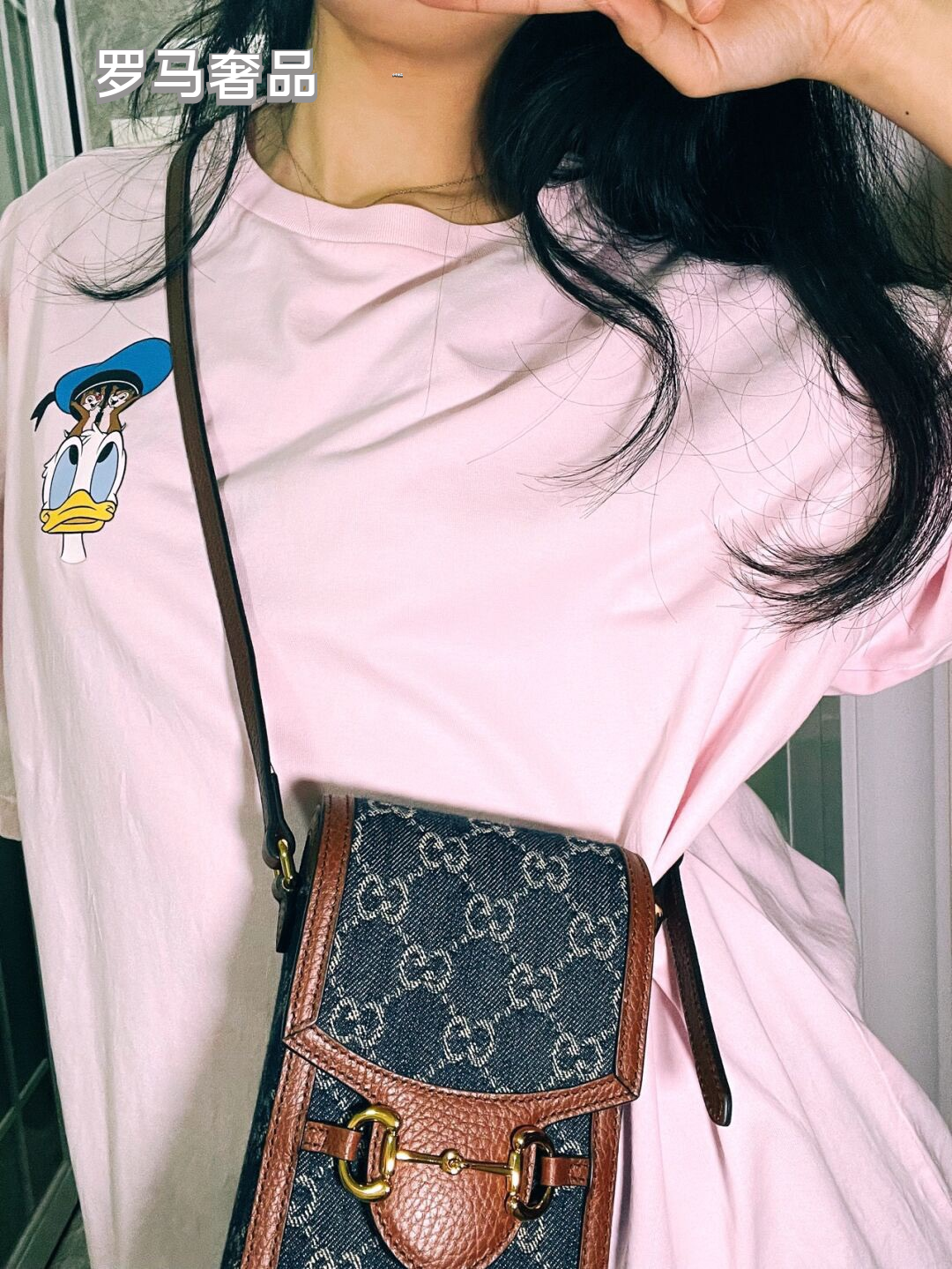 Gucci Horsebit 1955 Mini Shoulder Bag Blue GG Denim with Brown Leather Trim
