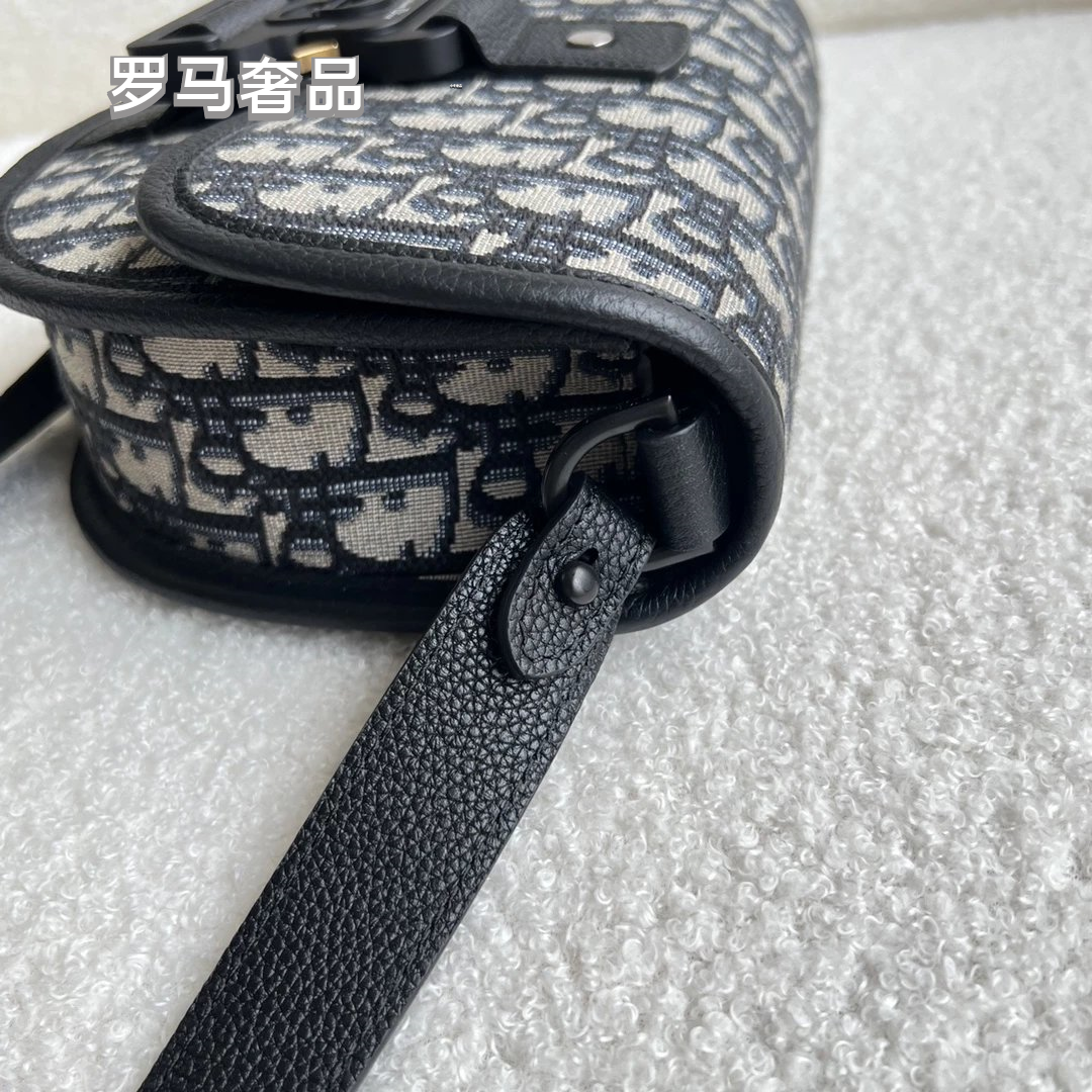 Dior Gallop Mini Shoulder Bag - Blue Dior Oblique Jacquard & Black Grained Calfskin