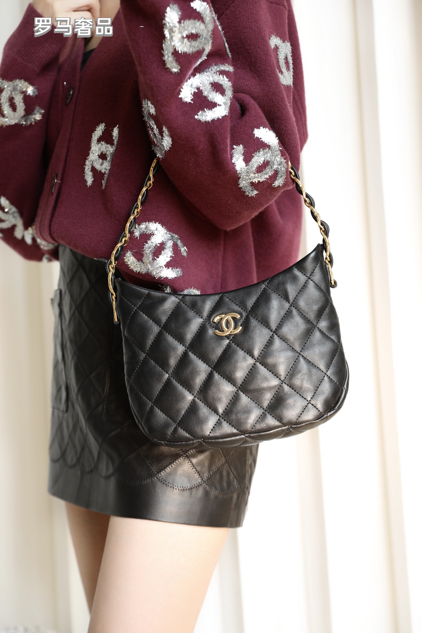 Chanel Small Hobo Bag - Black Quilted Lambskin with Gold-Tone Metal Hardware
