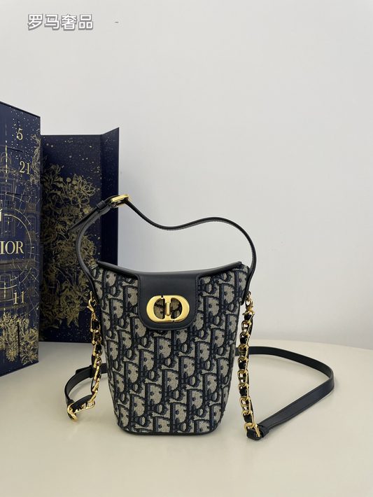 Dior Small C'est Dior Bucket Bag - Blue Dior Oblique Jacquard with Gold-Finish Metal