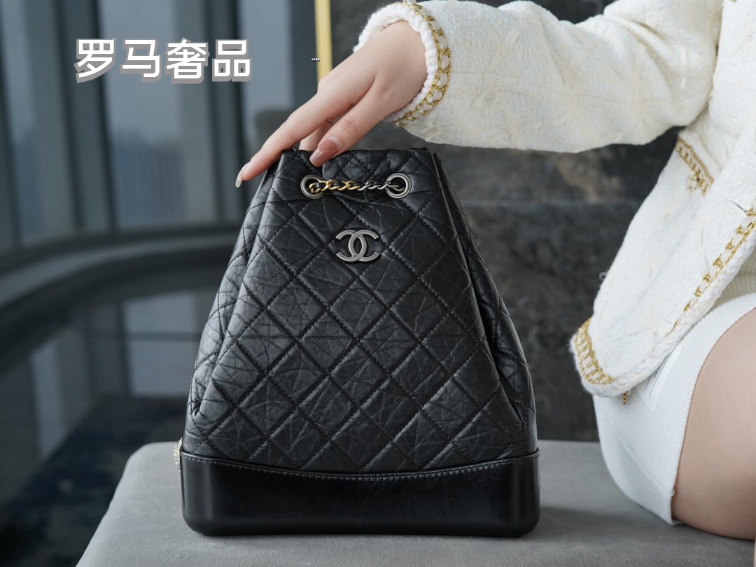 Chanel Gabrielle Small Bucket Bag - Black Quilted Calfskin with Mixed Metal Hardware