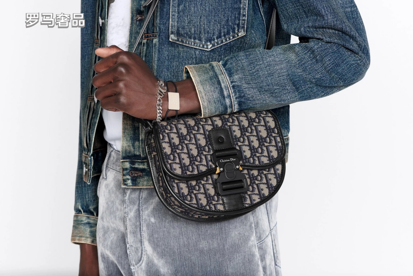 Dior Gallop Mini Shoulder Bag - Blue Dior Oblique Jacquard & Black Grained Calfskin