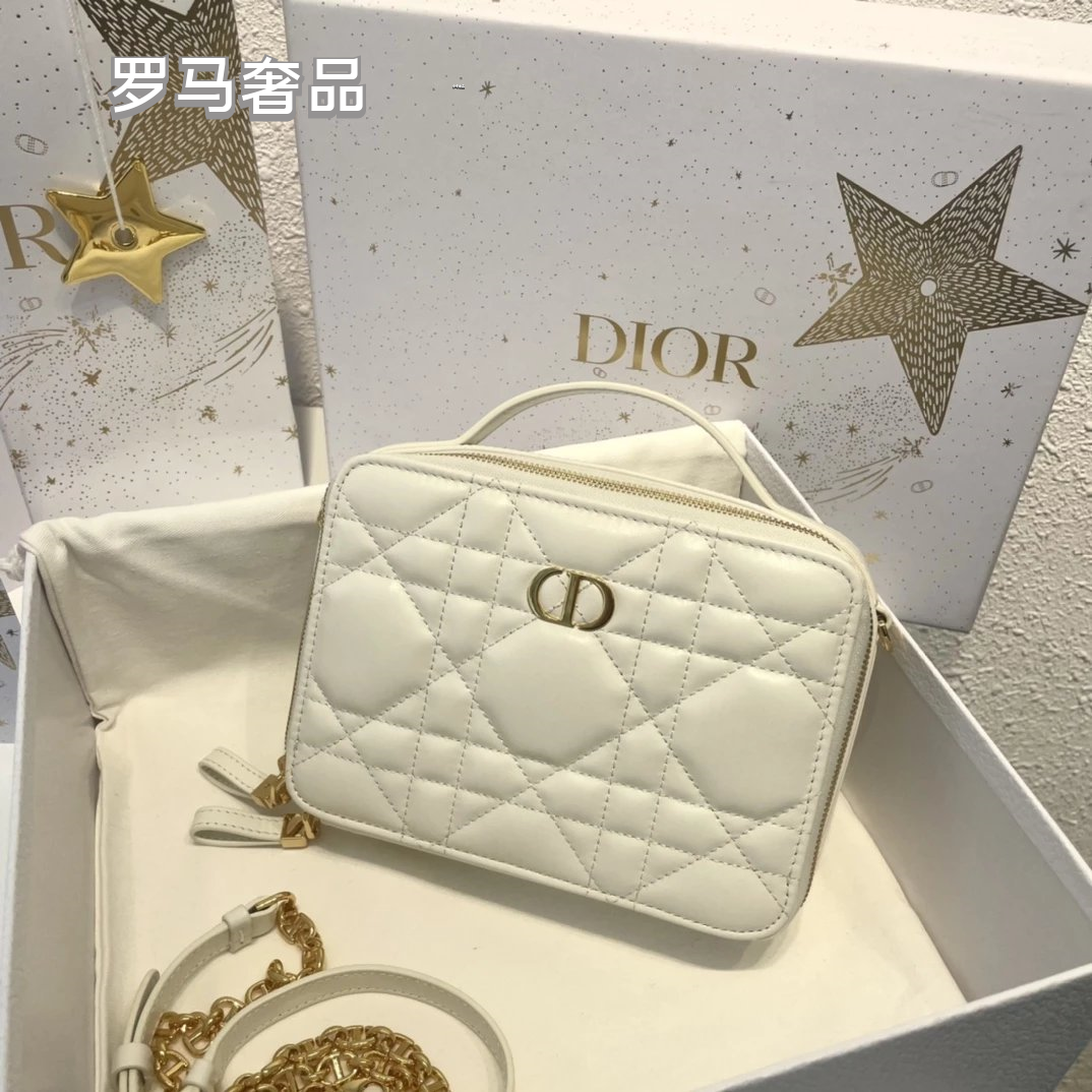 Dior Luxury Quilted Leather Vanity Case Travel Cosmetic Makeup Bag