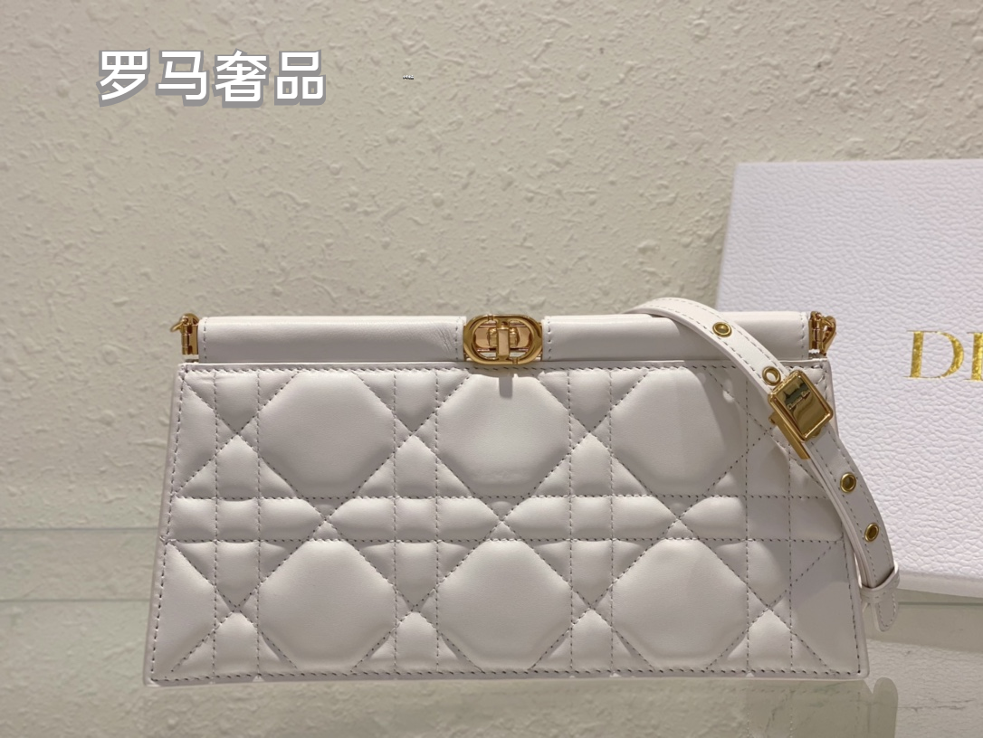 Dior Elegant Black Quilted Leather Evening Clutch Bag with Gold Chain