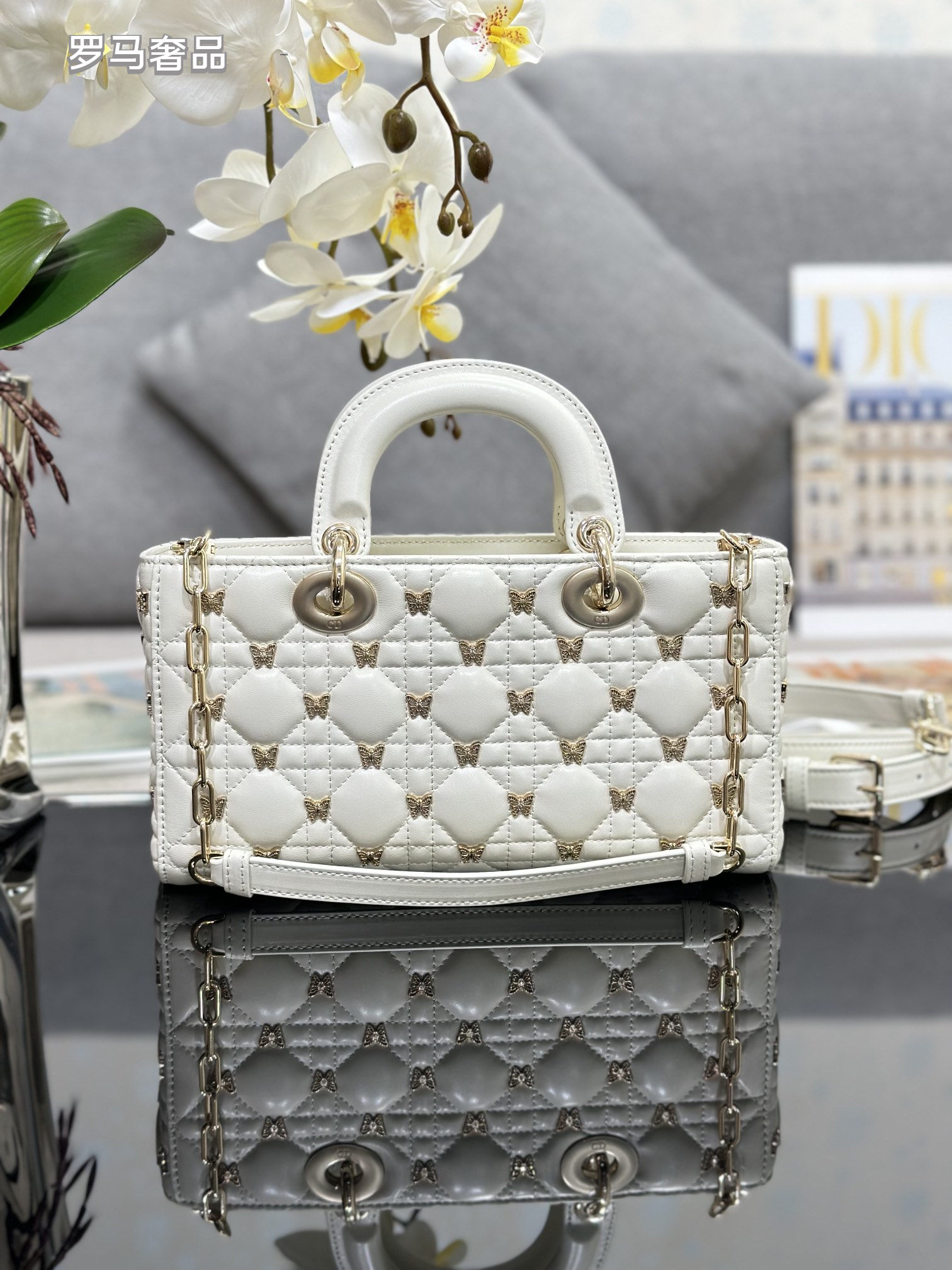 Christian Dior Lady D-Joy Bag Black Quilted Lambskin with Butterfly Charm