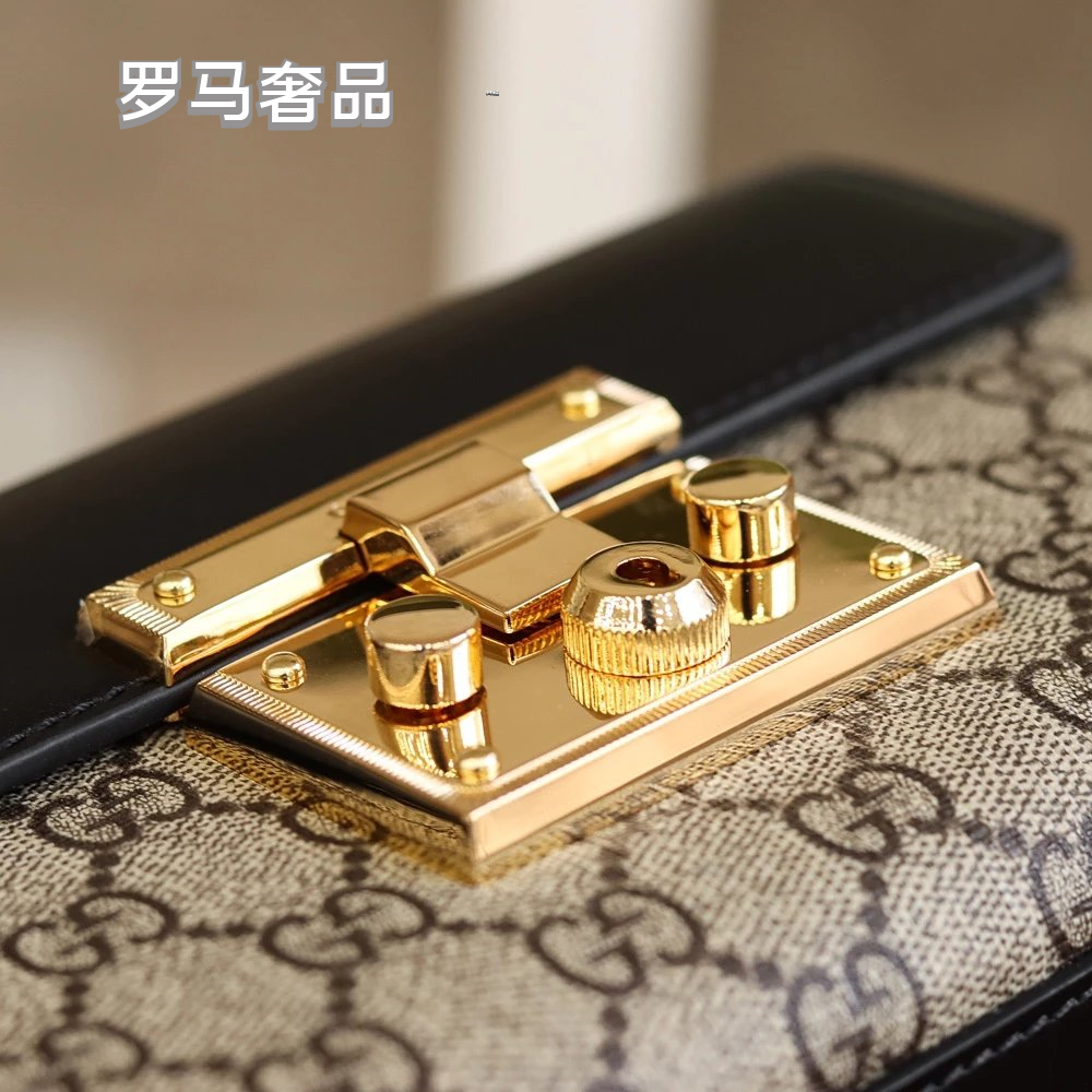 Gucci Vintage Monogram Canvas Crossbody Bag with Leather Flap and Gold Chain