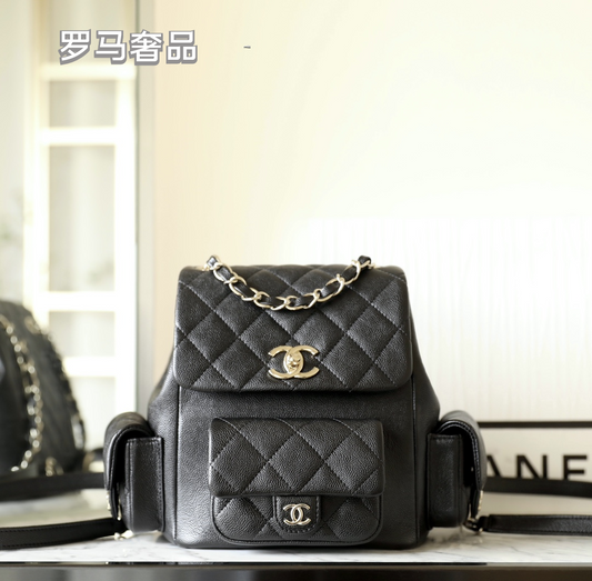 Chanel Dumas Quilted Caviar Leather Backpack - Black Gold-Tone Hardware
