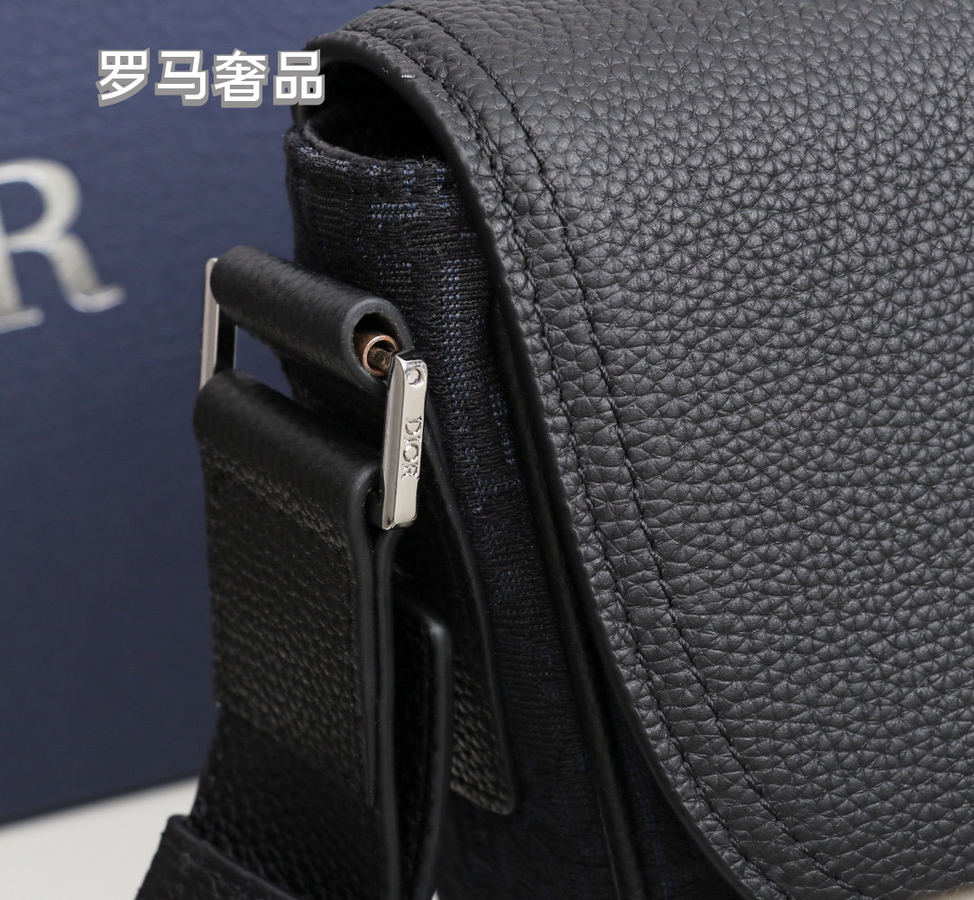 Dior Messenger Bag with Black Leather Flap and Oblique Jacquard Canvas