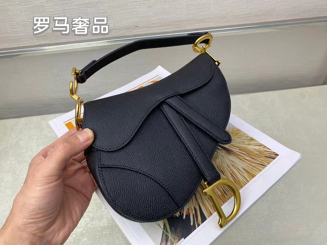 Christian Dior White Grained Calfskin Saddle Bag with Gold Hardware