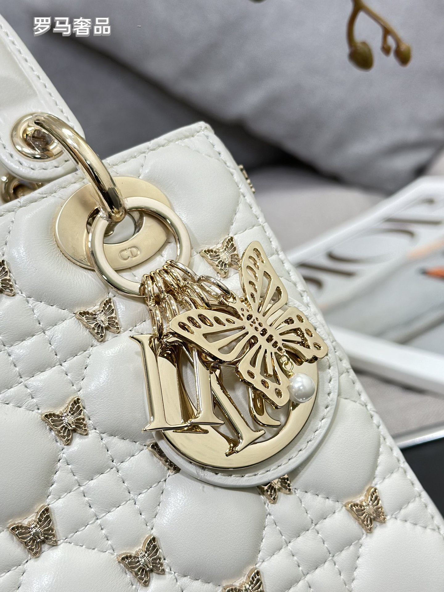 Lady Dior Small Handbag - Black Quilted Leather with Butterfly Embellishments