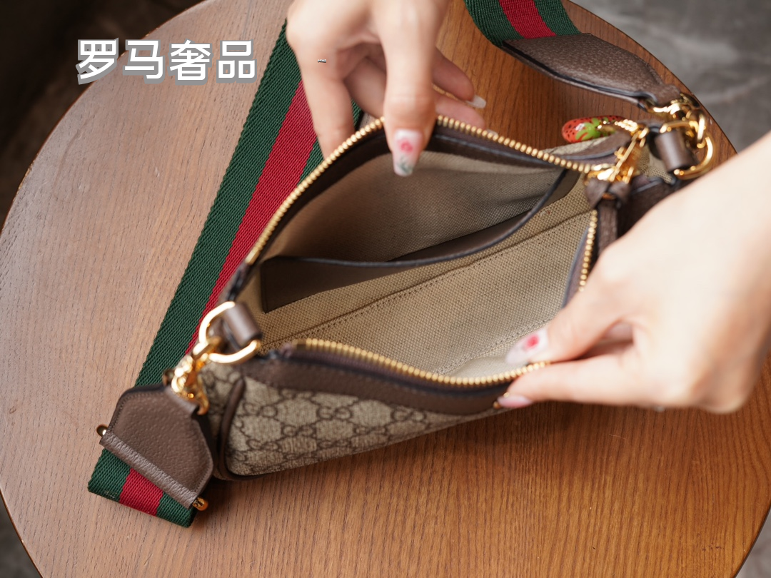 Women's Monogram Canvas Shoulder Bag with Web Strap and Strawberry Charm