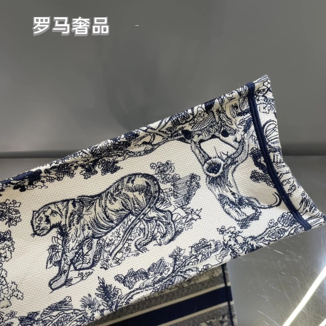 Christian Dior Grey Toile de Jouy Embroidered Canvas Medium Book Tote Bag