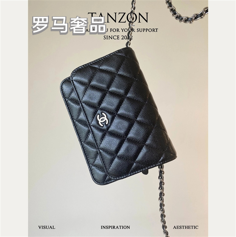 Luxury Quilted Black Leather Mini Crossbody Bag with Silver Chain Strap