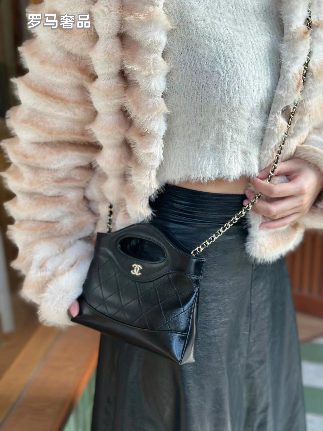 Chanel Black Leather Mini 31 Shopping Bag with Silver-Tone Chain