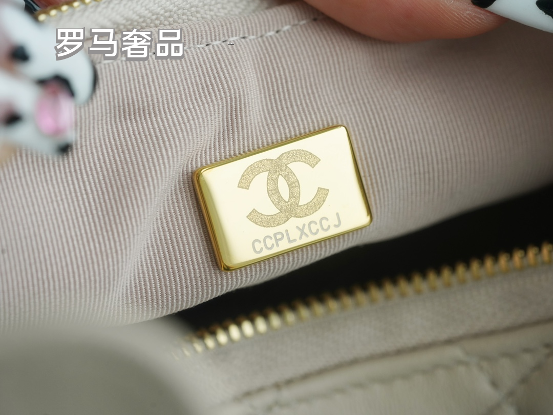 Chanel Style Small Quilted Crescent Hobo Bag in Beige with Gold-Tone Chain