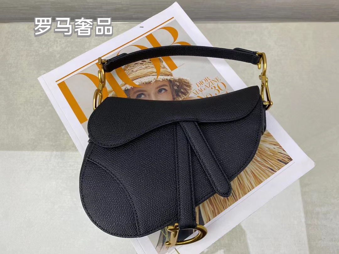Christian Dior White Grained Calfskin Saddle Bag with Gold Hardware